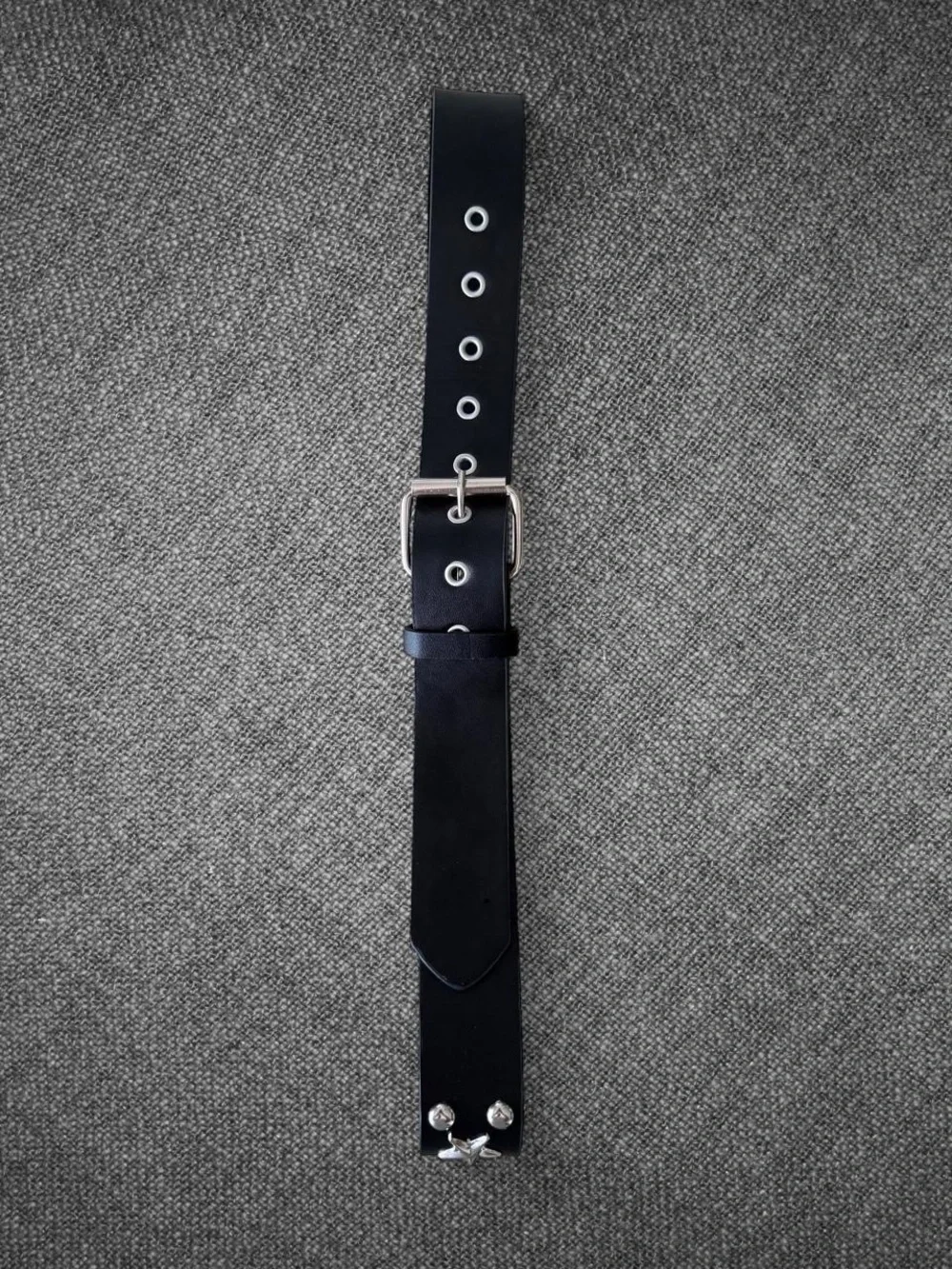 Black Leather-Look Star Studded Wide Belt Silver Buckle Punk Y2K 45 Inch